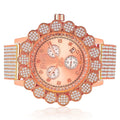 Khronos Gold Full Diamond Iced Men's Rose W/Date Flower Watch Bezel Face 14k Band Real Tone Out Big