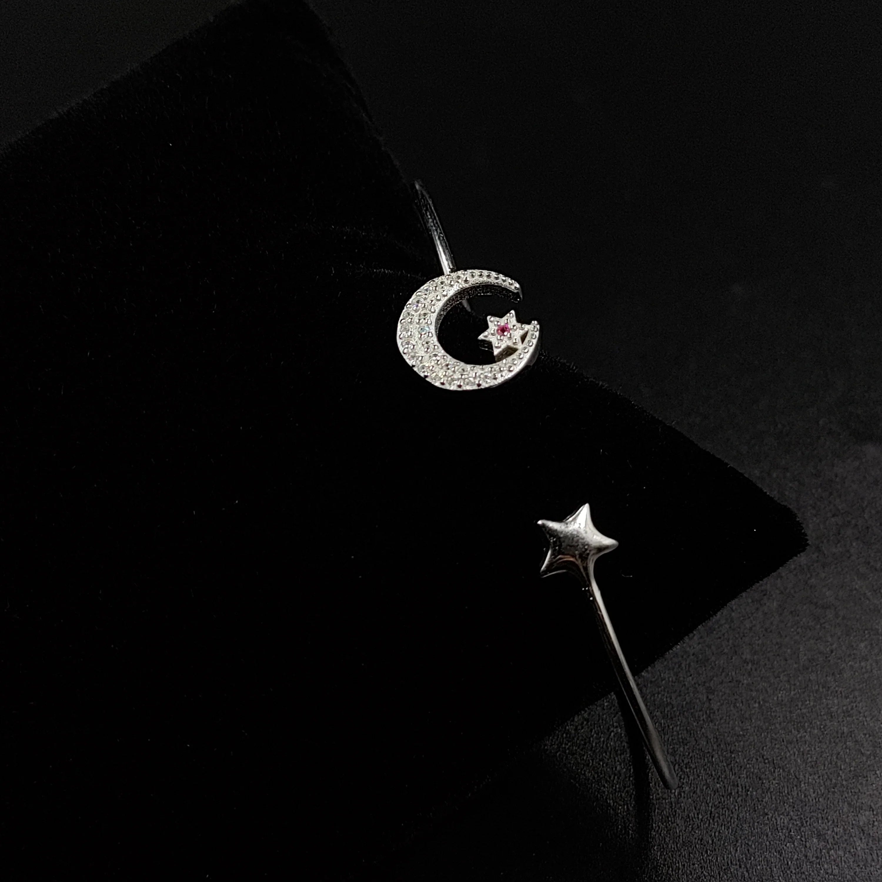 for Handmade CZ and Silver Girls Best Solid design idea Moon ended Kada Star cuff Gift jewelry Adjustable Bracelet Celesticle Open