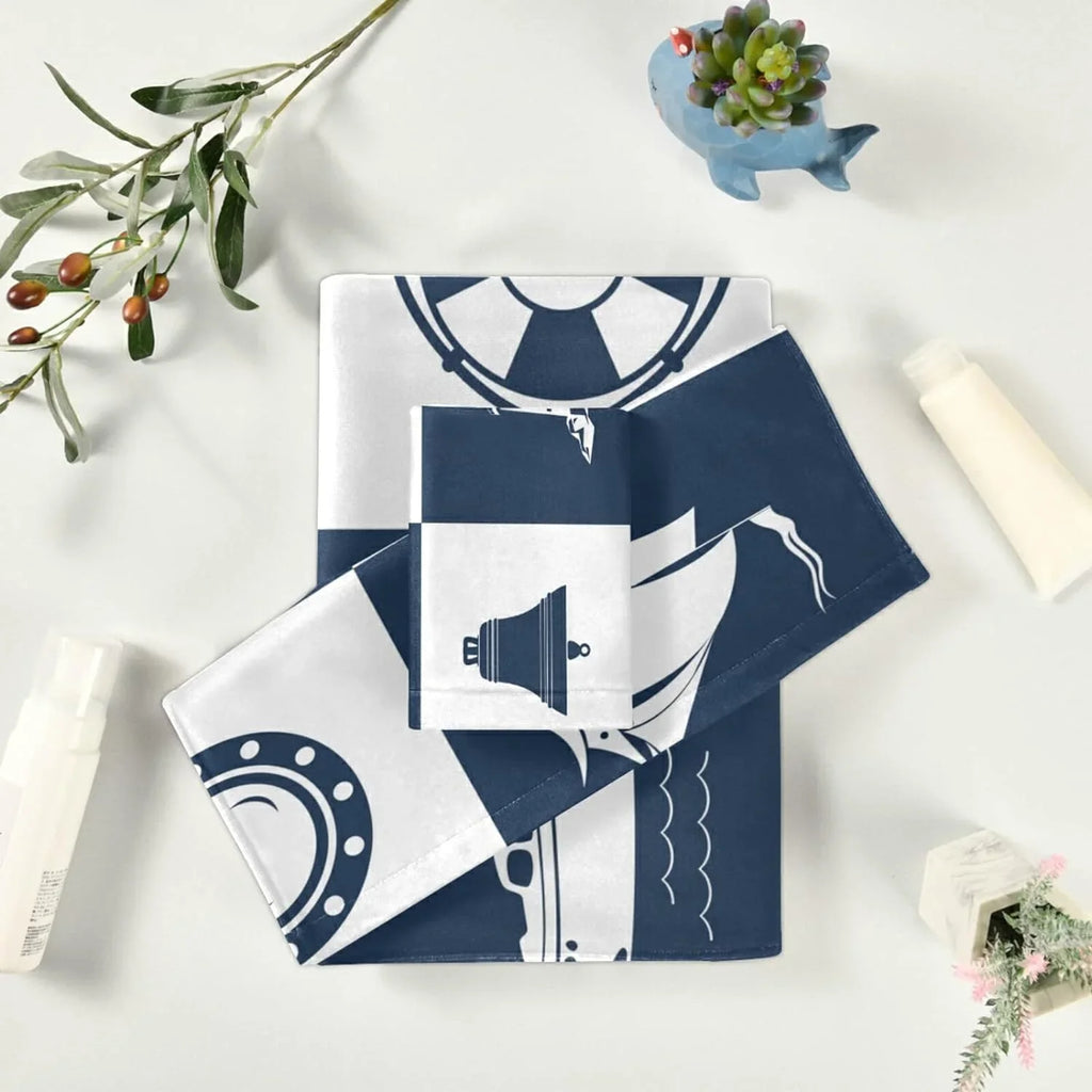 Towels 3 Fingertip Soft Bathroom Cotton Anchor Piece Absorbent Vessel Sailing Decorative for Bath Dreamtimes Hand Towel Sets Lighthouse Checked Towels