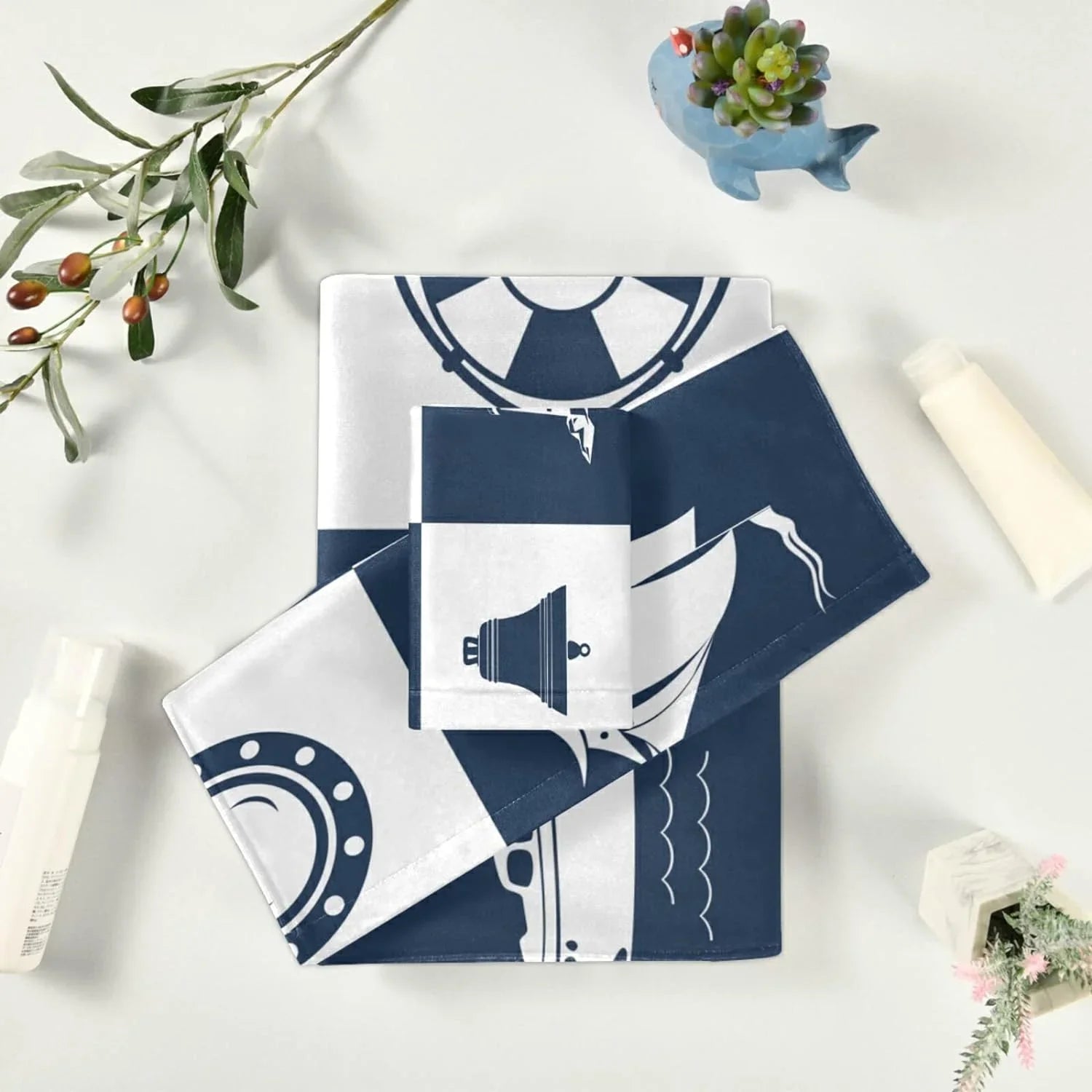 Towels 3 Fingertip Soft Bathroom Cotton Anchor Piece Absorbent Vessel Sailing Decorative for Bath Dreamtimes Hand Towel Sets Lighthouse Checked Towels