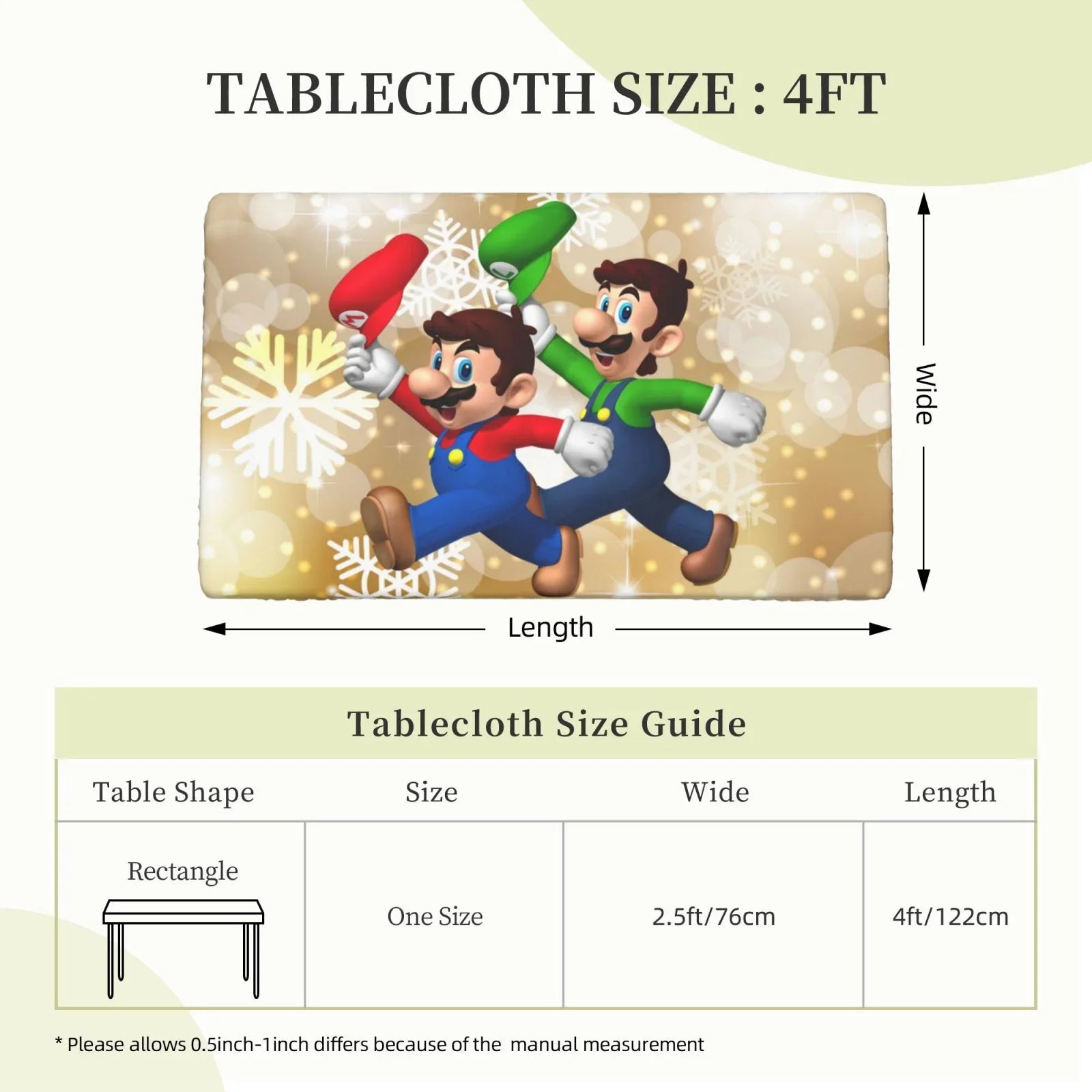 Mansion Fitted Cover Edged Mario 2.5X4ft Table Rectangle Luigi's Kitchen Elastic Tablecloth Dining For Party Reusable Bros