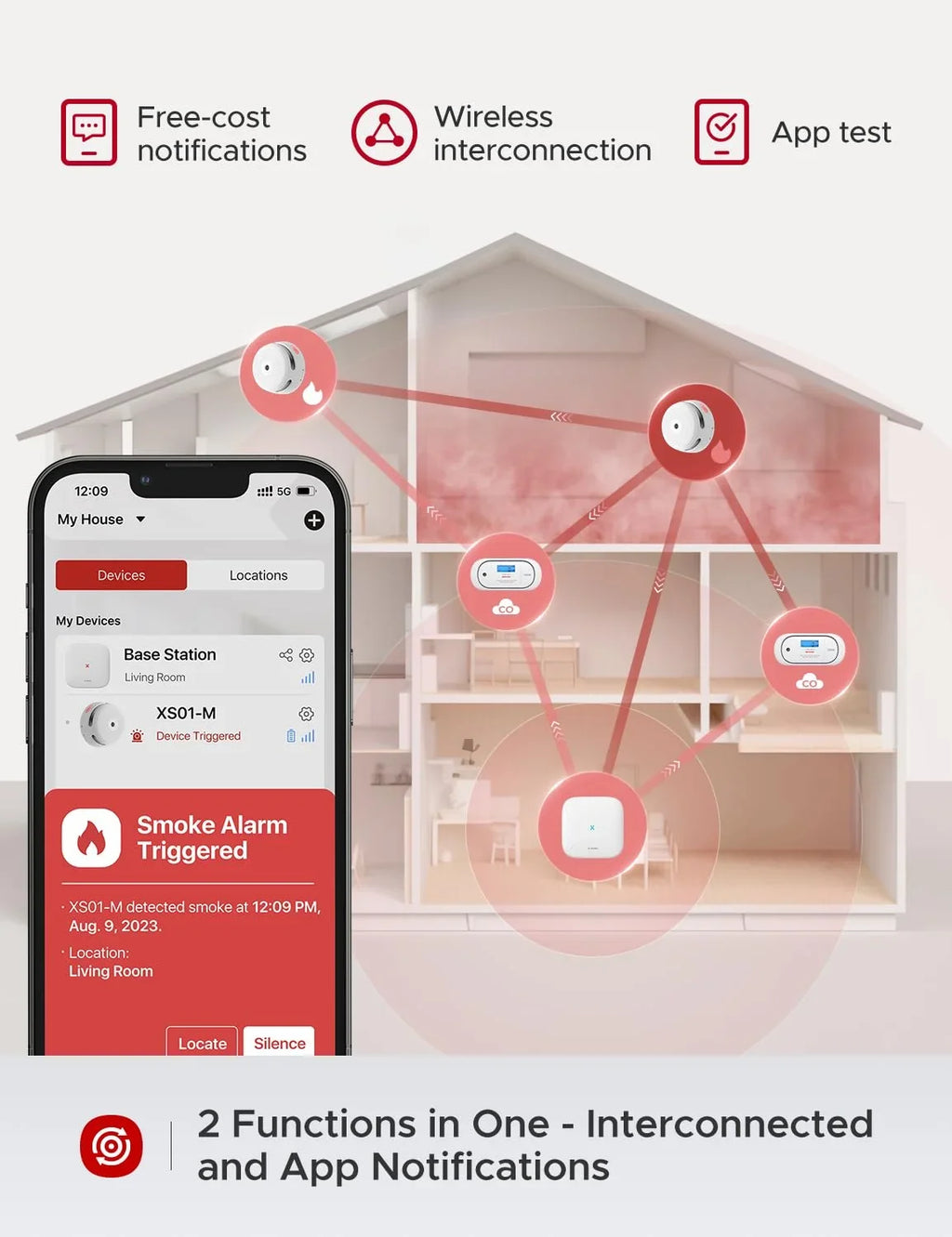 FS51 or Accessory Monoxide SBS50 Smart 1-Pack XC01-M, Interconnected Smoke X-Sense Station, X-Sense an Base CO FS31 Carbon Works Portable Wireless with Detector Alarm Detector for Kit,