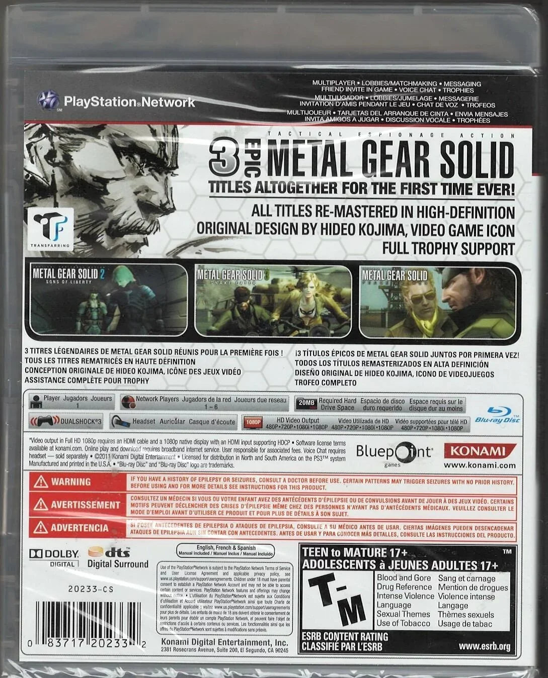 Gear Solid Sealed Metal HD PS3 Version) Playsta Collection New (Brand Factory US