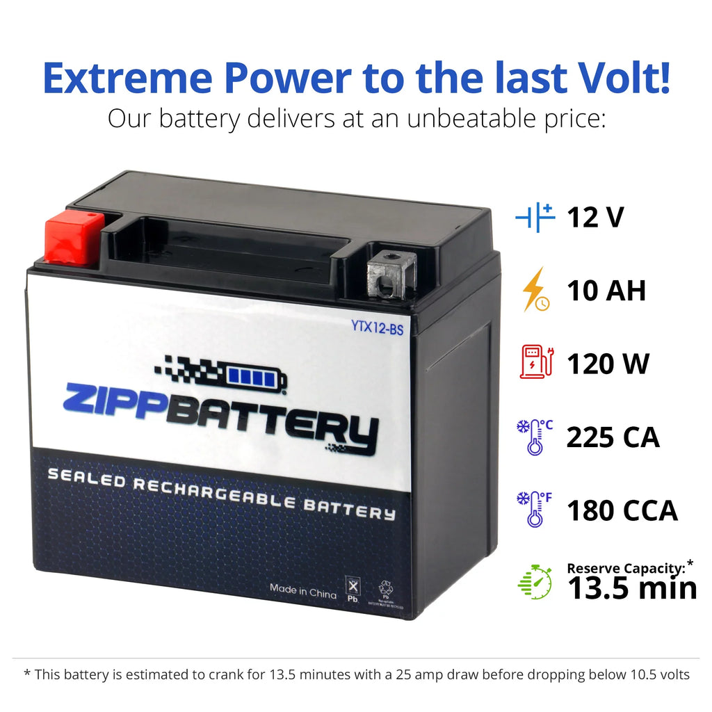1000cc 2004 YTX12-BS Volt,10 Suzuki 12 for (12-BS Gsx-r1000 Battery 180 Ah, Battery Zipp Motorcycle CCA)