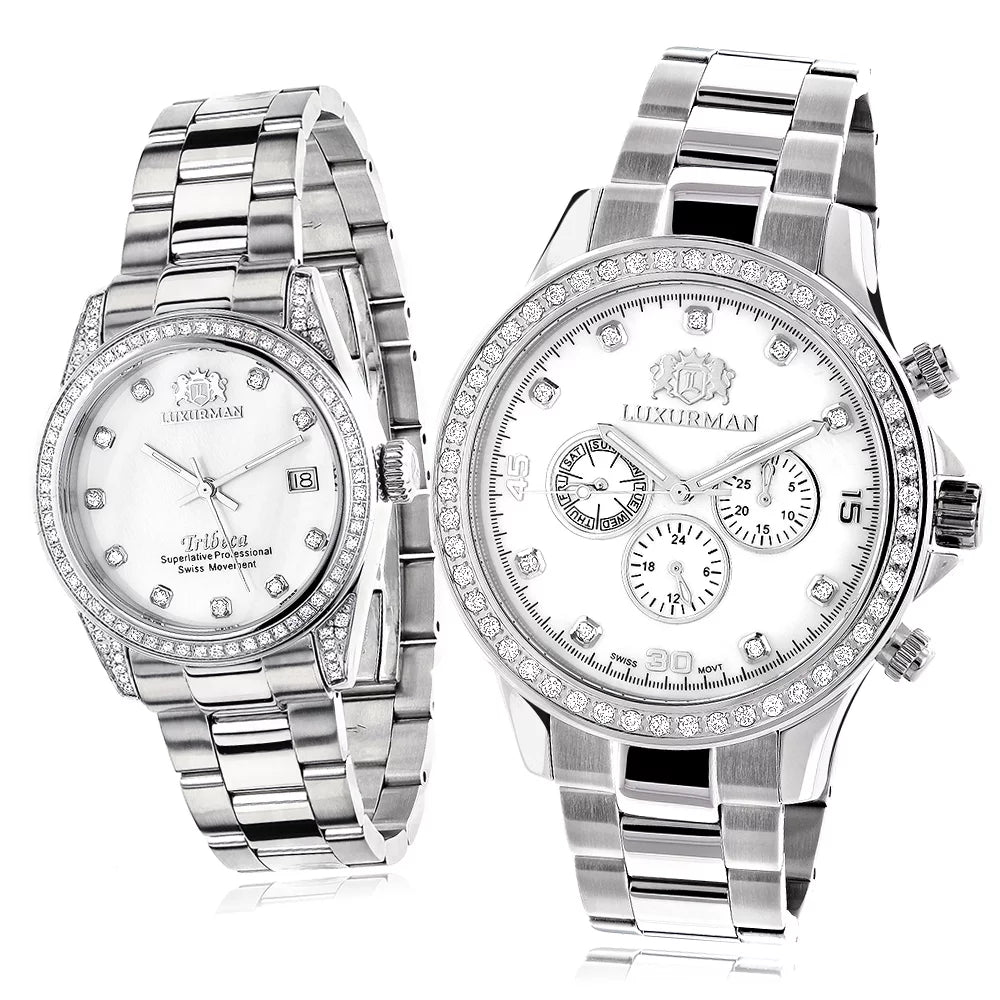 Watch White Gold Diamond 3.5ct Pltd Watches: His Set Hers and