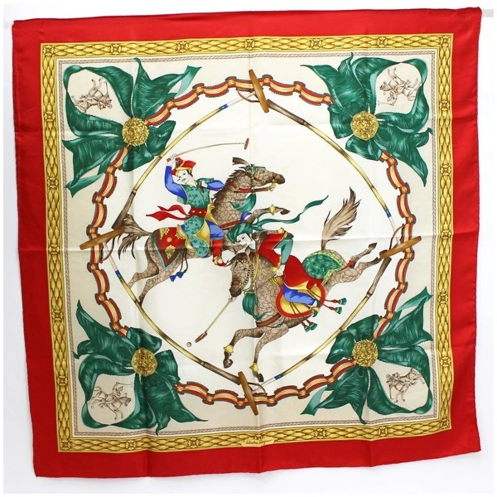 White (Good) Ferragamo Silk Stole Horse Pattern Scarf Red | Muffler FERRAGAMO Pre-Owned Ladies x SALVATORE
