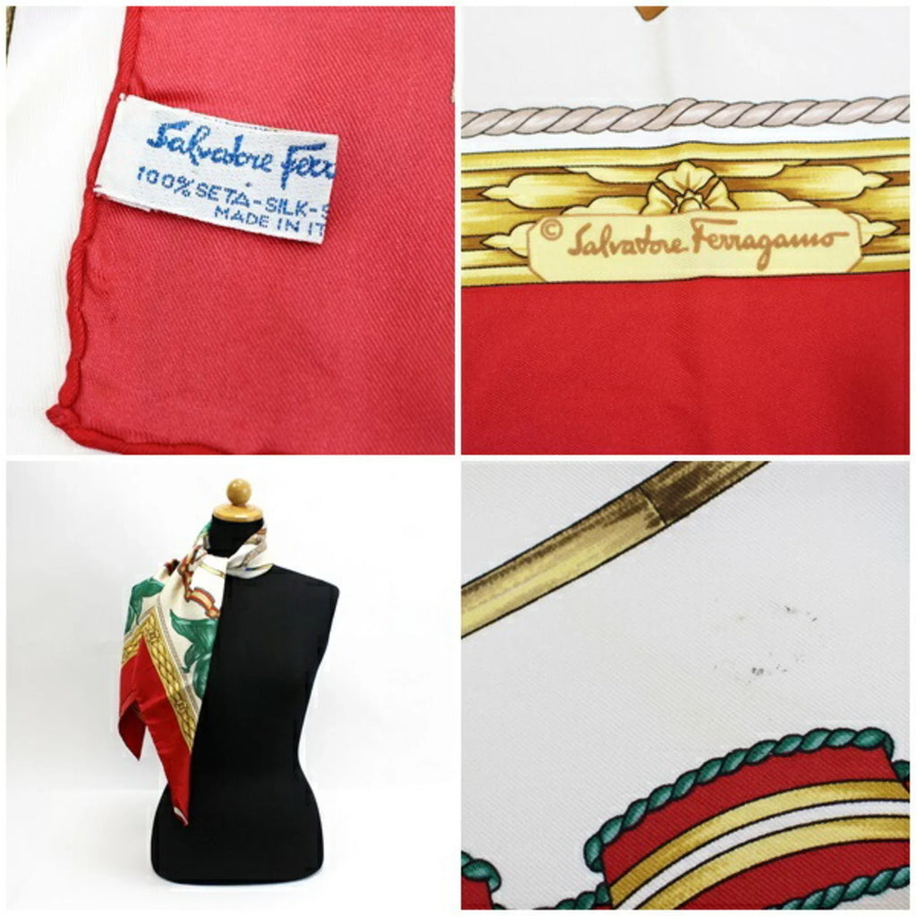 White (Good) Ferragamo Silk Stole Horse Pattern Scarf Red | Muffler FERRAGAMO Pre-Owned Ladies x SALVATORE