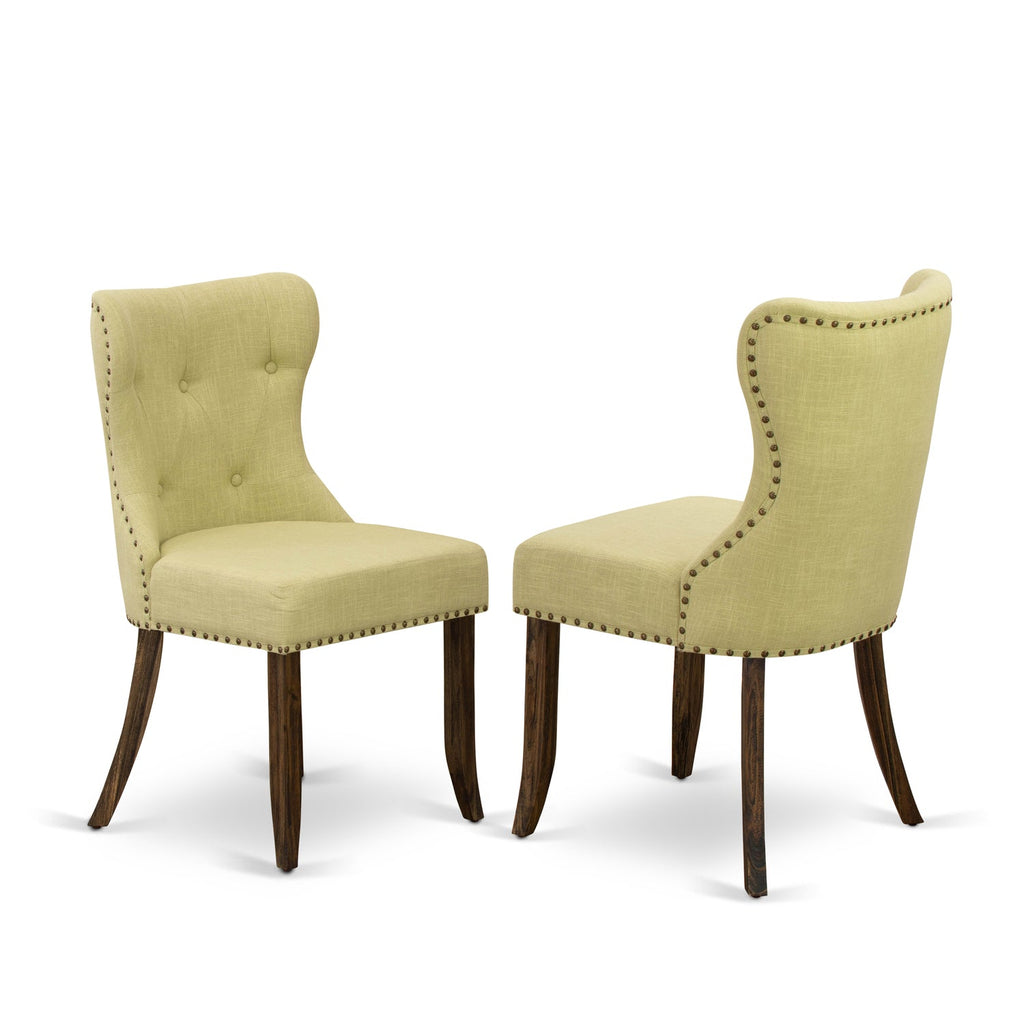 Kitchen Button With Parson Top Room Fabric Country - Chairs Hardwood Living & Back 7-Pc Seat Linen Table Tufted HomeStock Cement Set-Limelight Legs French &