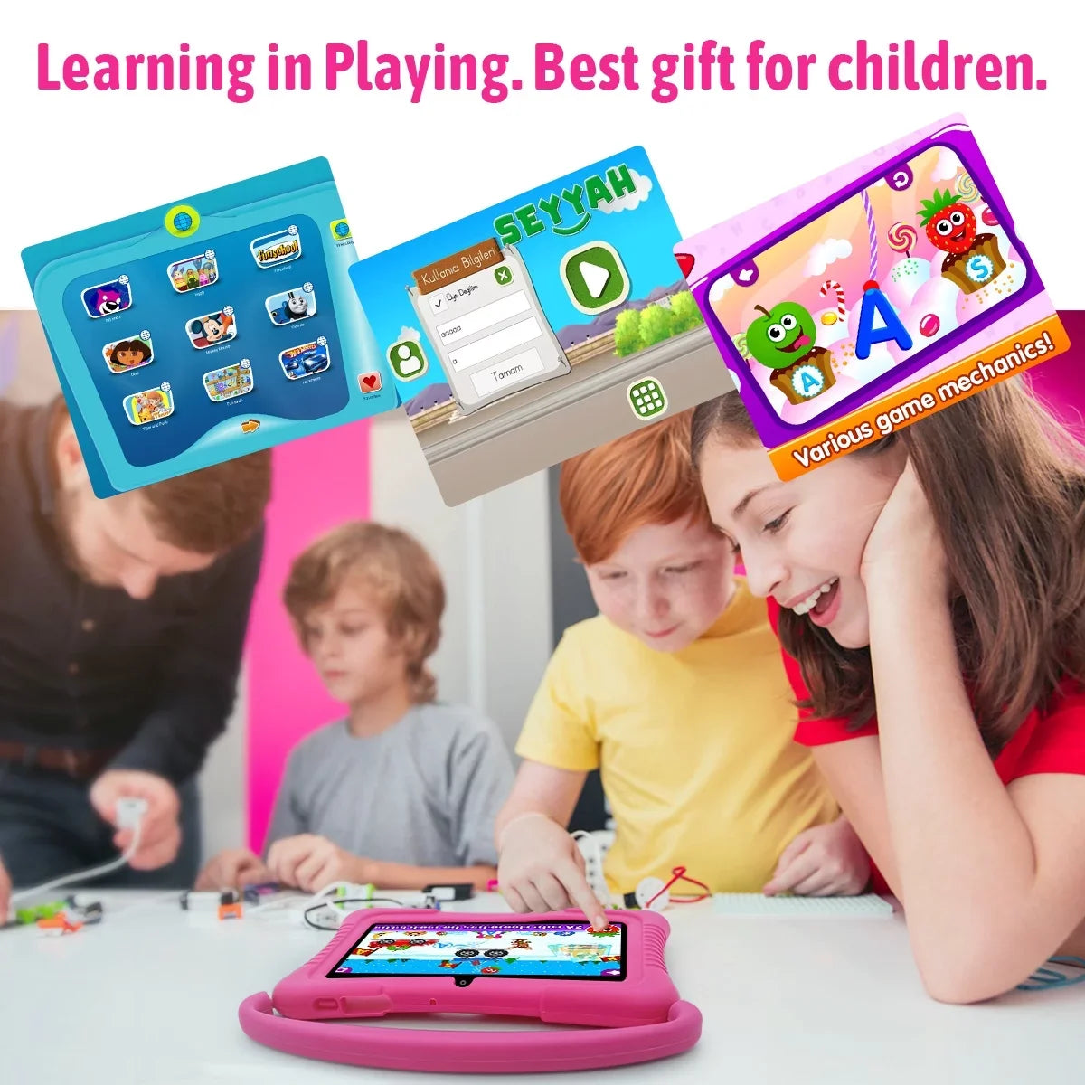 Dual Android Storage,Toddler Wifi,Parental inch Bluetooth, Play, 11 7 Tablet,32GB Learning Tablet,Antemper Camera, Kids with Control, HD Kids Pink Tablet Tablet,Kids