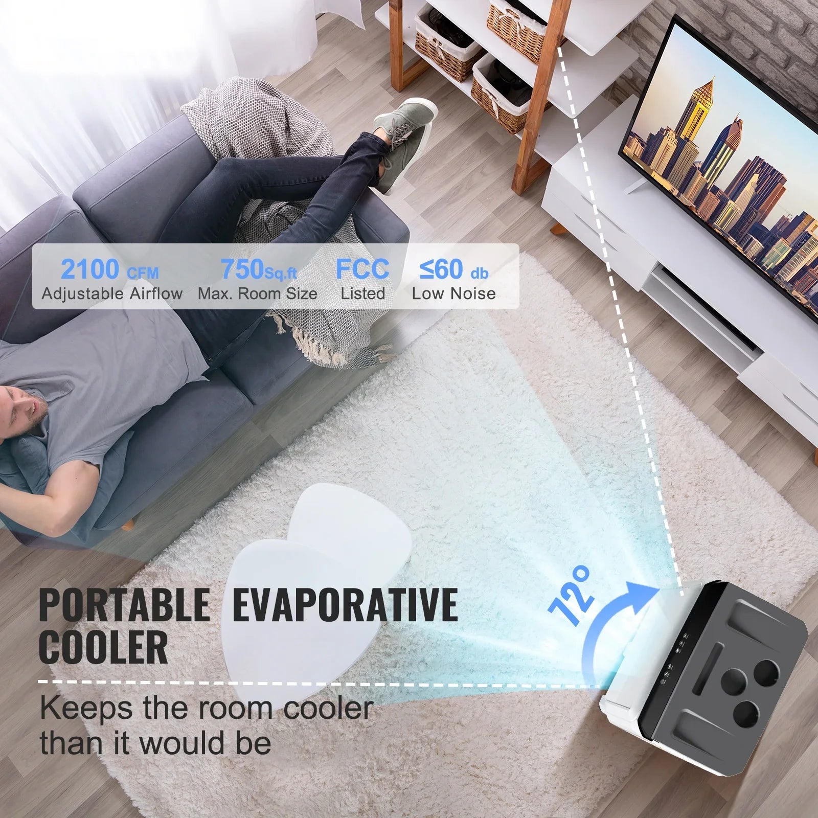 Humidifier Evaporative Swamp SKYSHALO 12h CFM Cooler Timer 2100 Air 3-in-1 7 Cooler Gal