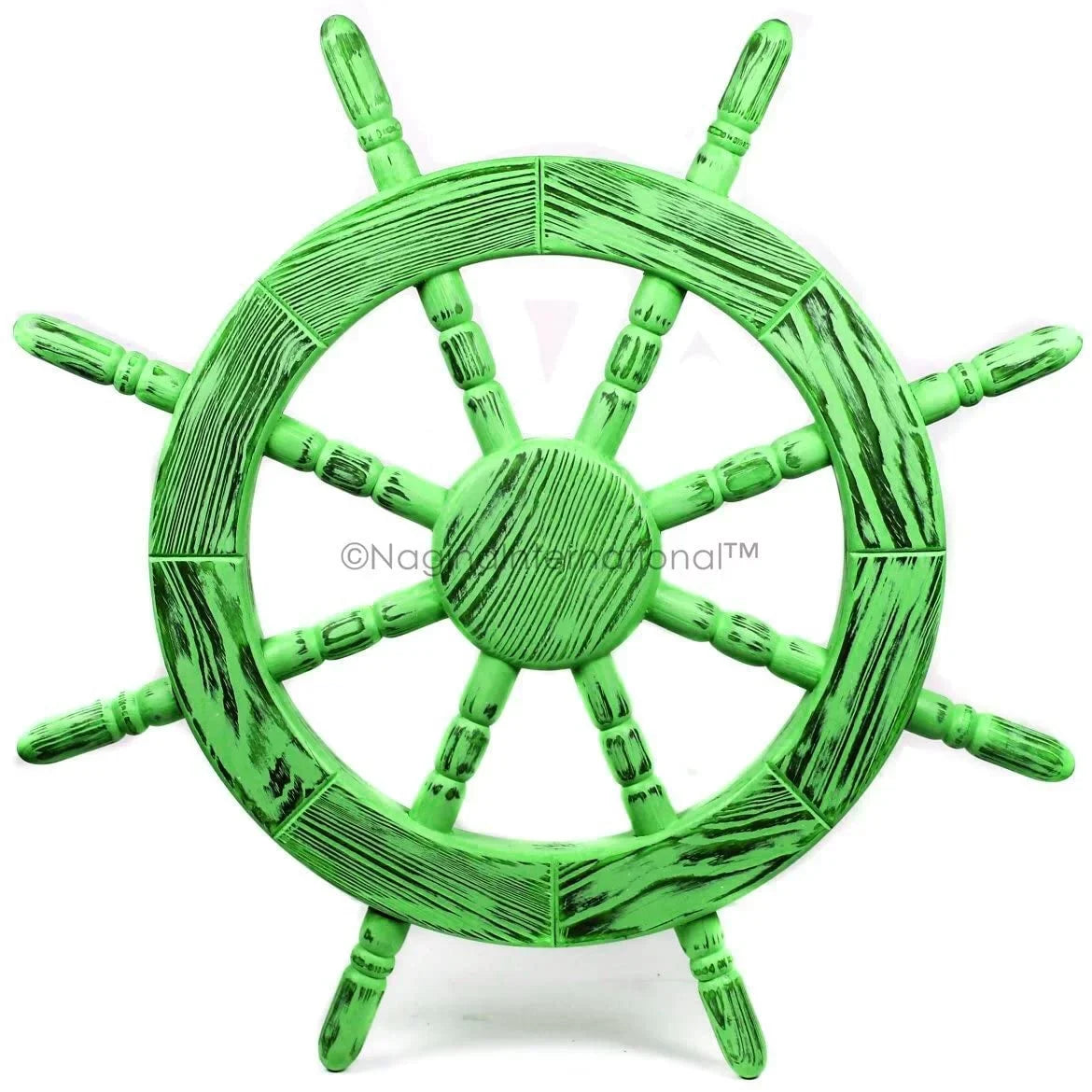 Antique (16 Pine Beautiful Junky Decor Wall Maritime Handcrafted Green) | Wheel Wall Nautical Ship International Exclusive Inches, Rustic Nagina Decor