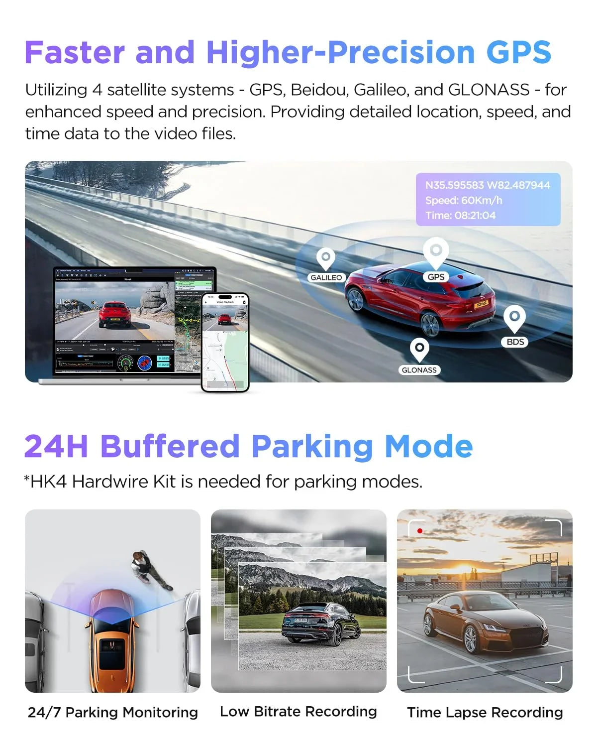 Dashcam VIOFO 2CH Front Camera 4K+2K 2 Car Pro GPS, with lb Rear 2 & STARVIS Dual IMX675 A229 IMX678