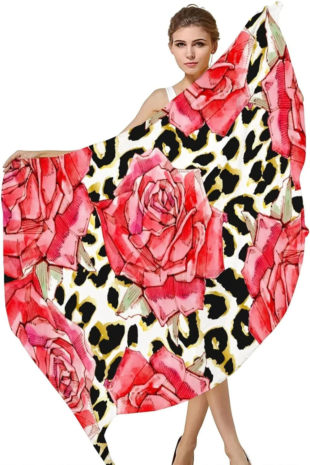 Lightweight Roses Hyjoy Neck Print Wrap Silk Scarves Women Girls Watercolor Long Shawl Red Scarf for