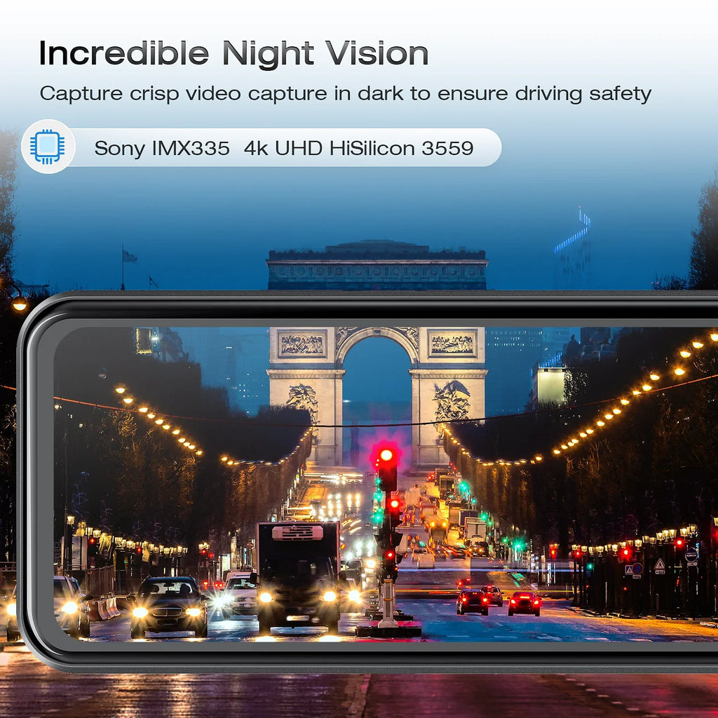 TOGUARD Night 4K Dual Touch with Screen Mirror Super Rear View Vision Dash GPS, Camera, 12" Sensor Cam, Assist, Cam, Mirror Parking Dash
