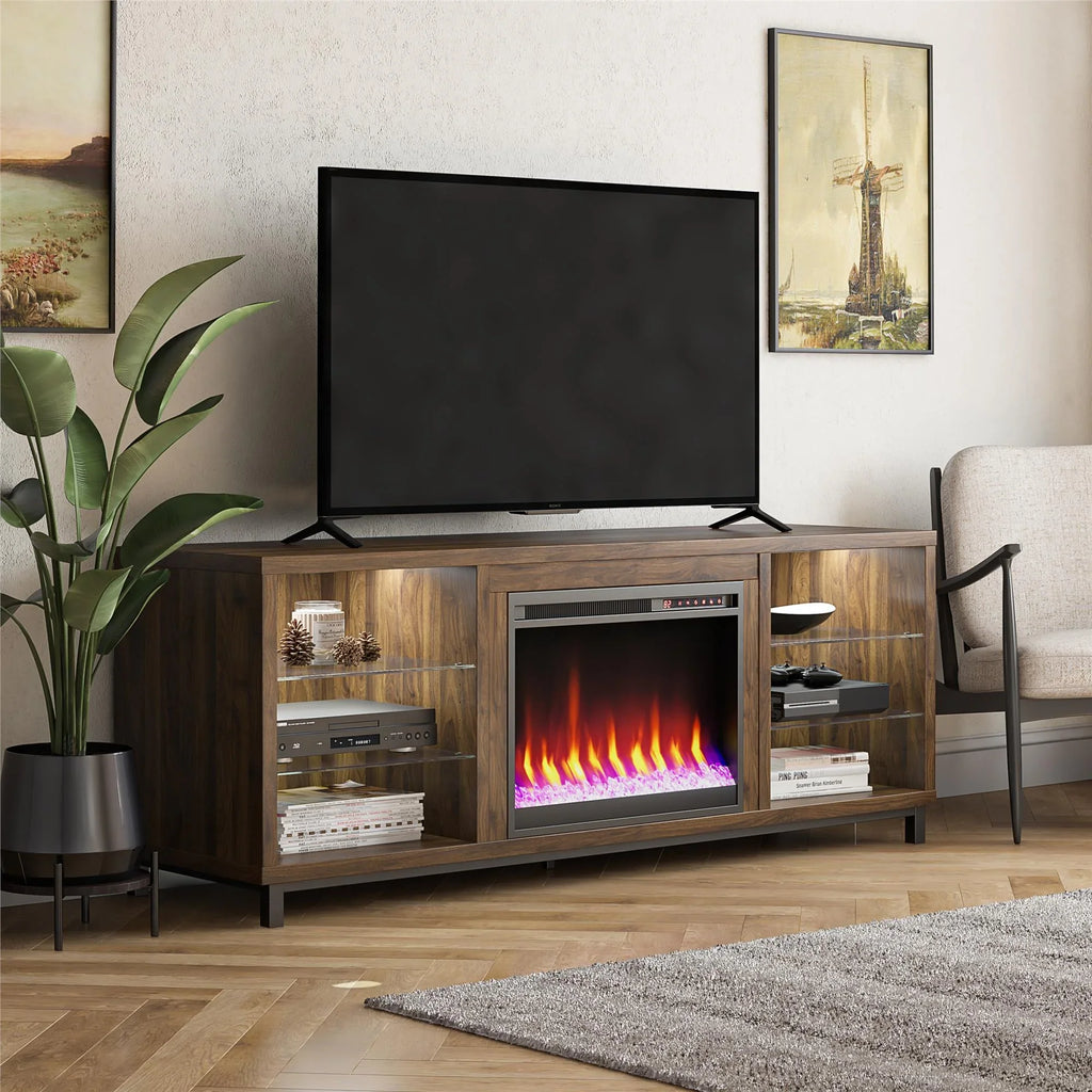 in up Deluxe Fireplace Stand TVs Ameriwood Black Home Lumina 70" to TV for