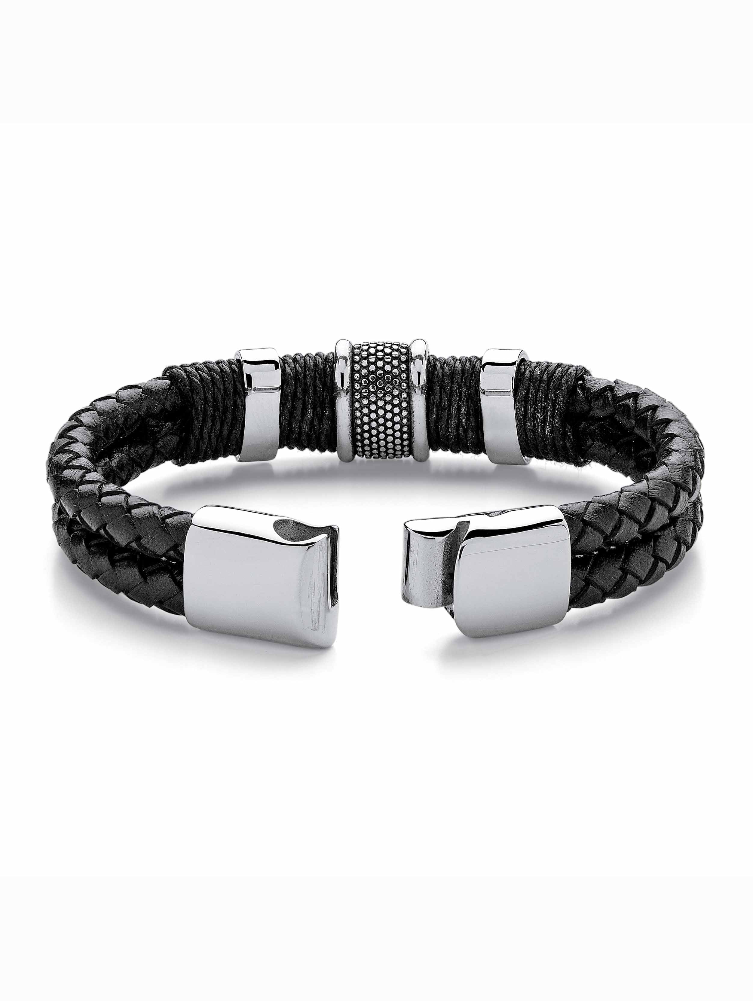 Black Leather Braided Stainless Tribal Magnetic Jewelry PalmBeach Clasp and 8" Steel With Men's in Bracelet