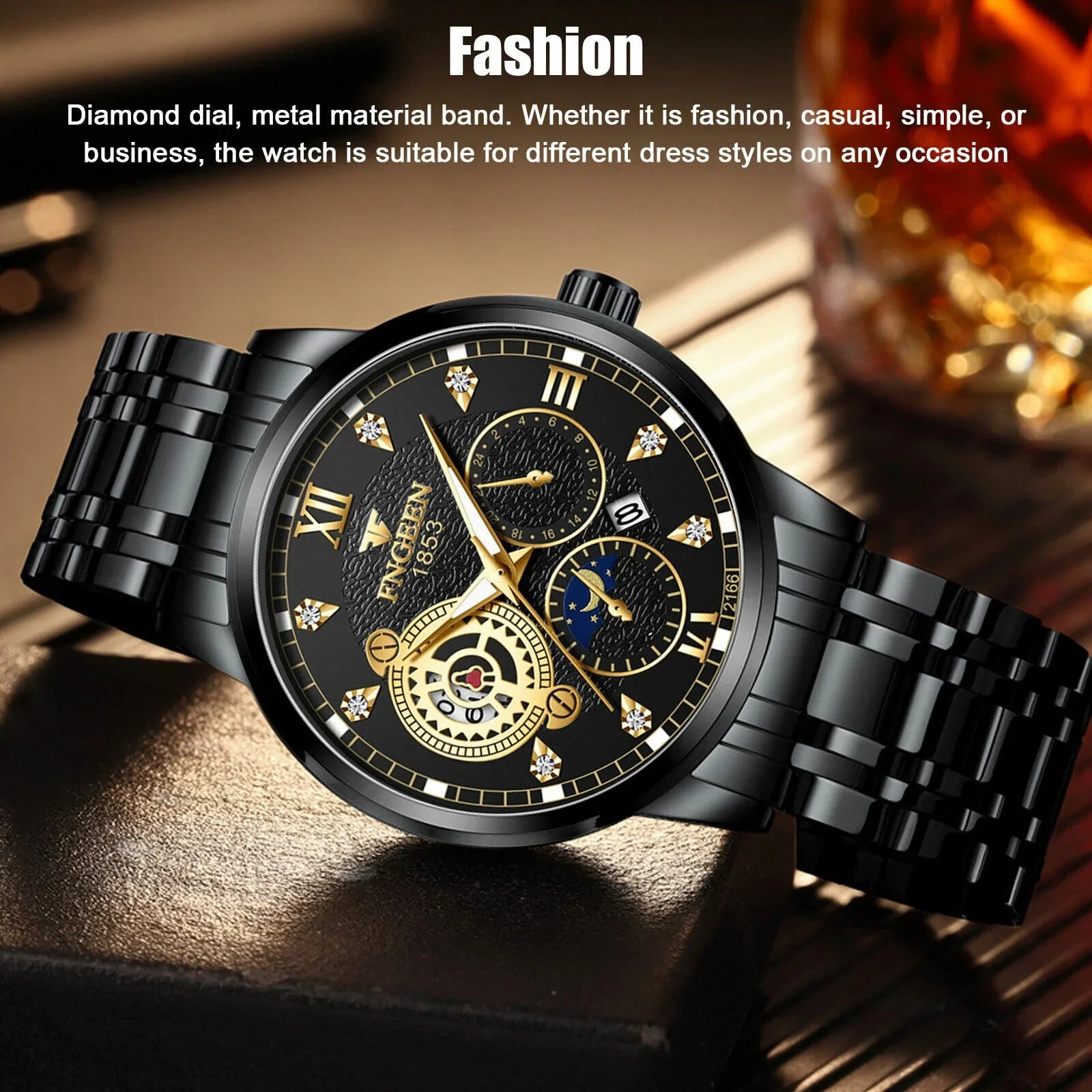 Watch Classic Wristwatch Quartz Luxury Steel Waterproof Men's Stainless Luminous