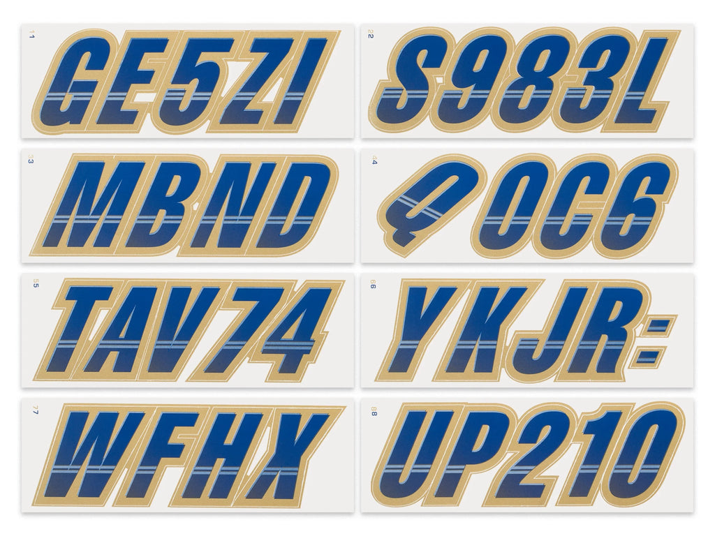 STIFFIE Custom & for Boats Personal Identification Techtron Numbers Marine Alpha-Numeric & Watercraft Kit Registration Letters Decals PWC Navy/Gold Stickers 3"