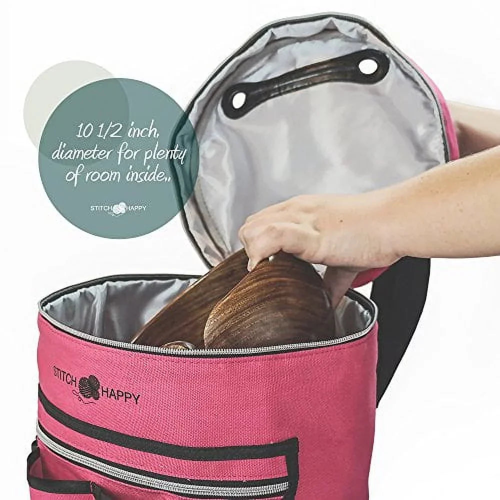 Happy Organizer for of Storage Supplies + Yarn Knitting Bag Tote Crochet by 7 Projects, Case, Pockets & Divider Stitch Extra (Fuchsia) w/Tool -