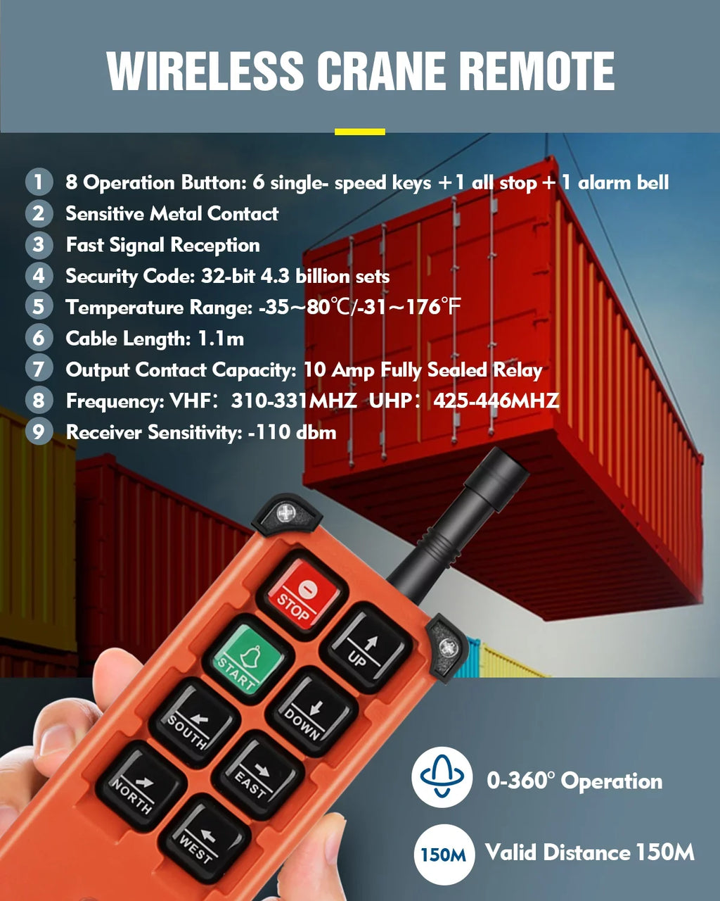 12V Overhead 1 Remote Hoist 8 Transmitter Electric Crane Control Buttons Radio Winch Bridge Switch 2 Crane Receiver Tower DC Industrial Crane Wireless + Lift