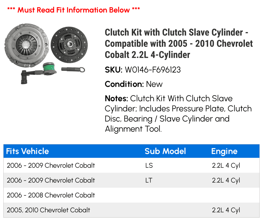 with Compatible Kit with 2006 2005 - 2.2L Cylinder 2008 - Clutch 2007 Clutch 2009 4-Cylinder Chevy 2010 Cobalt