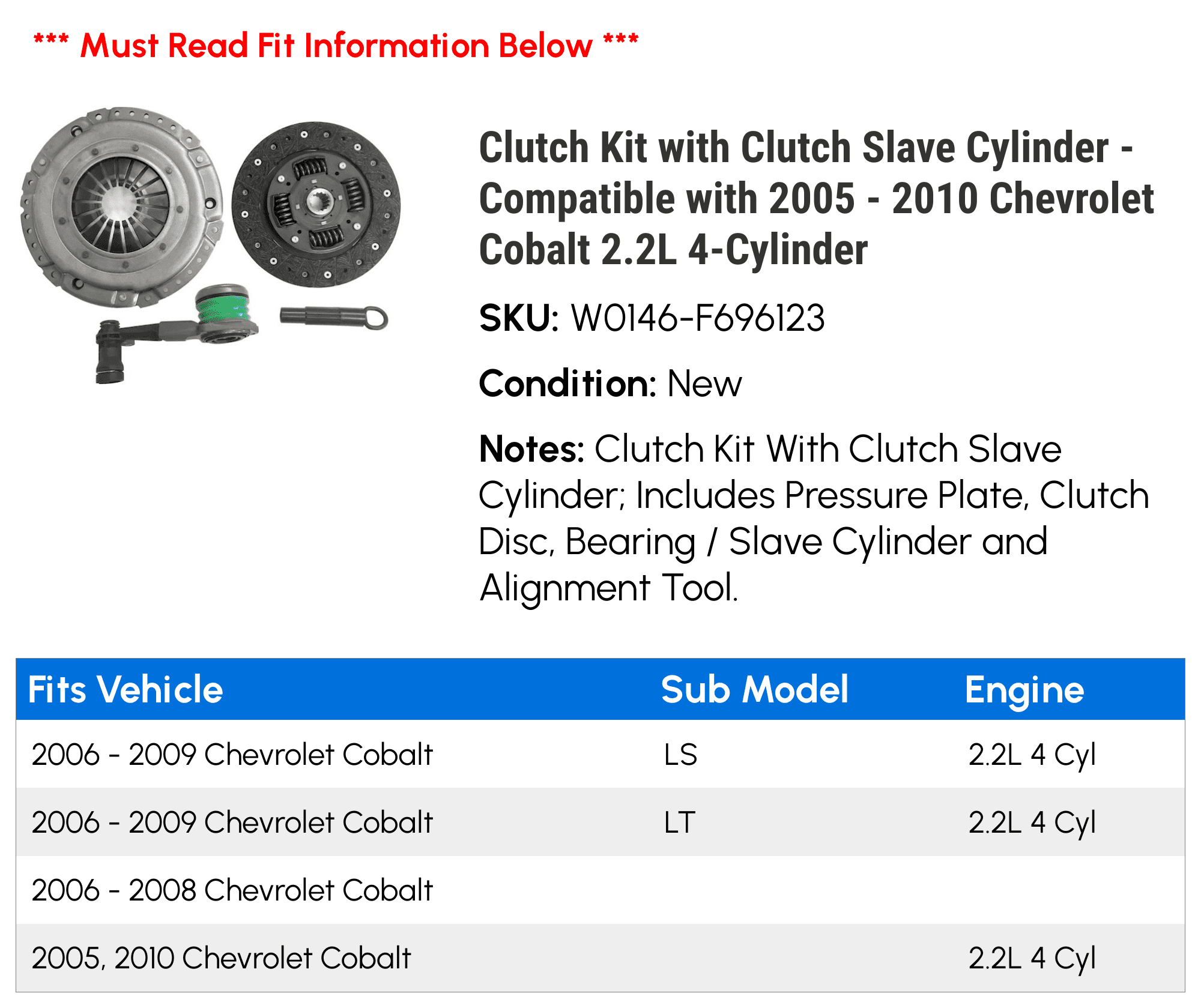 with Compatible Kit with 2006 2005 - 2.2L Cylinder 2008 - Clutch 2007 Clutch 2009 4-Cylinder Chevy 2010 Cobalt