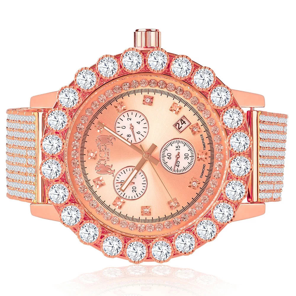 Piece Tone Time Iced Out Exclusive Jo Custom Function Watch Celebrity W/Date Khronos Rose Diamonds Inspired Lab Rodeo Gold