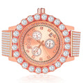 Piece Tone Time Iced Out Exclusive Jo Custom Function Watch Celebrity W/Date Khronos Rose Diamonds Inspired Lab Rodeo Gold