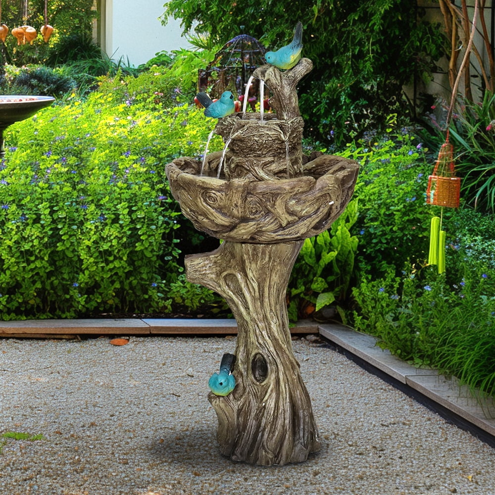 liquid with Stump Bird Waterfall Porch Decor Fountain 3-Tier Garden Bath Freestanding Patio Yard exterior Pump for Patio Fountain exterior liquid Patio Fountain Like Birds Fountain
