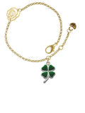 Extender Leaf Link Delight Clover Green Gold-tone 6.25"+1.75" Four Jewelry Leaves Rose Bracelet, Chain Silvertone with Heart