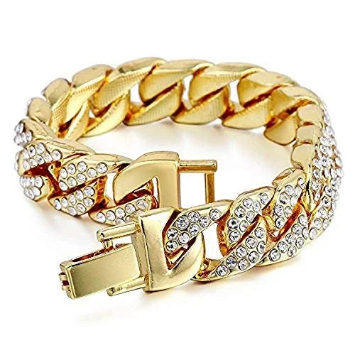 Diamond - Blast Charles Timepiece by Iced ST10311 Inspired Faux on Eyes - (Gold Hip Chrono Big Watch Bling - Mens Rhinestones Cuban) Out Rubber - Hop Raymond