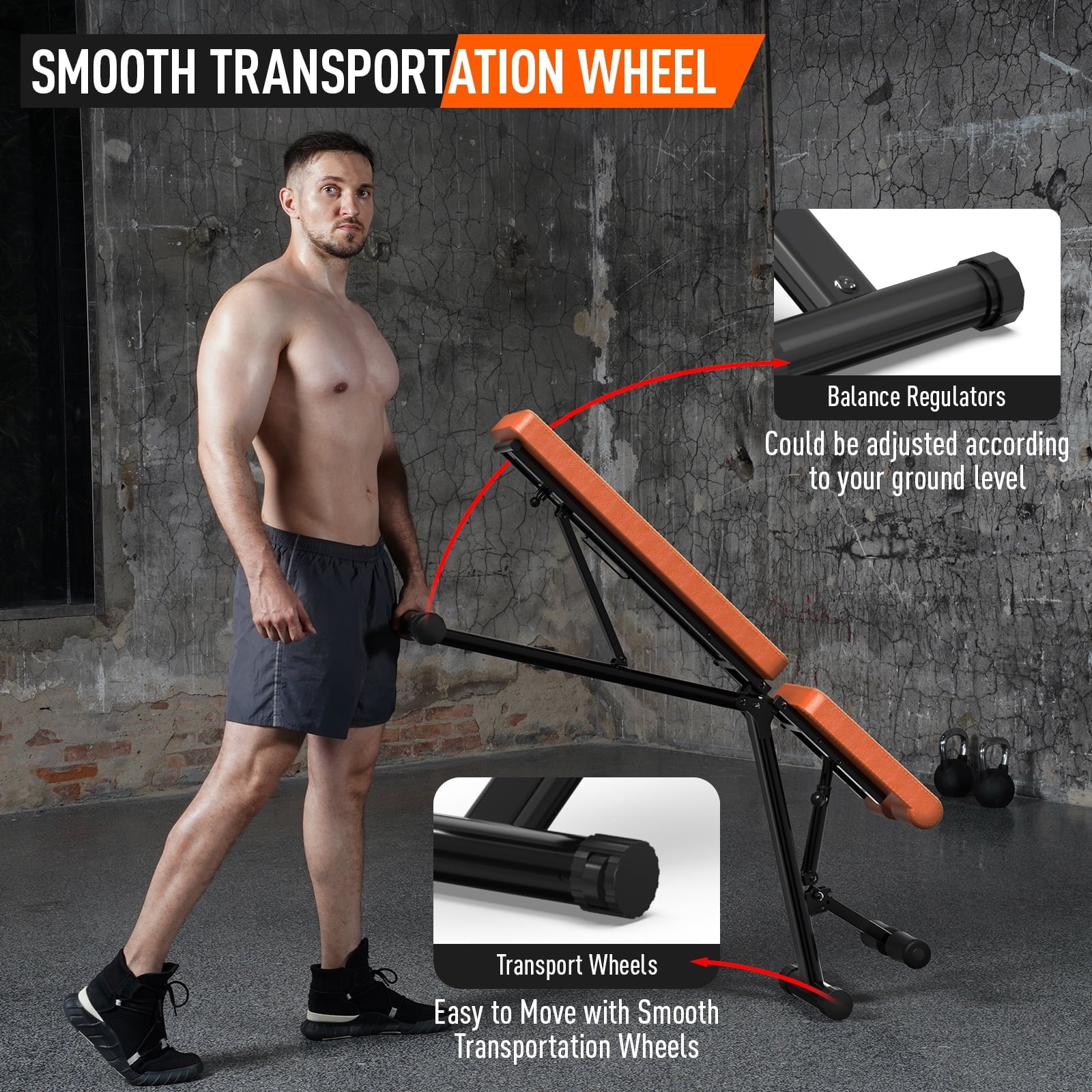 for Home and gym Incline Indoor POOBOO Structure Capacity Folding Workout Thickened incline Weight 800 Training Bench Adjustable Layer bench lbs 5 bench