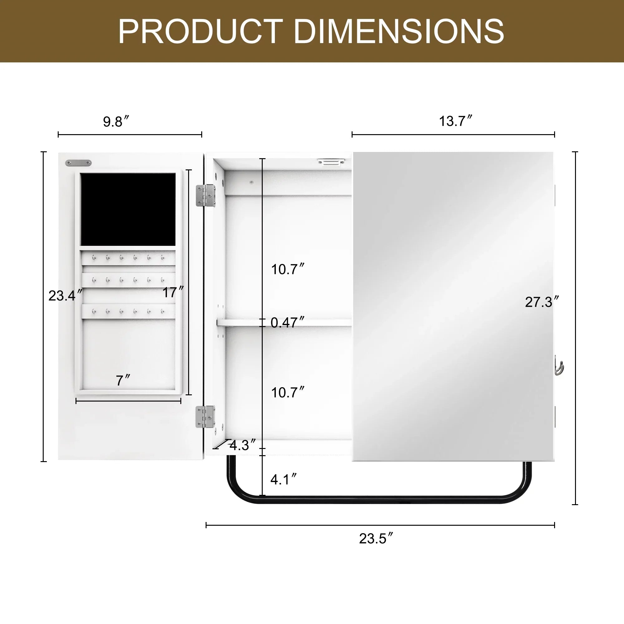 for Bathroom, Cabinet Cabinet with Mounted Square Wall 2-Tiers Jewelry Mirror, Mirror HLR