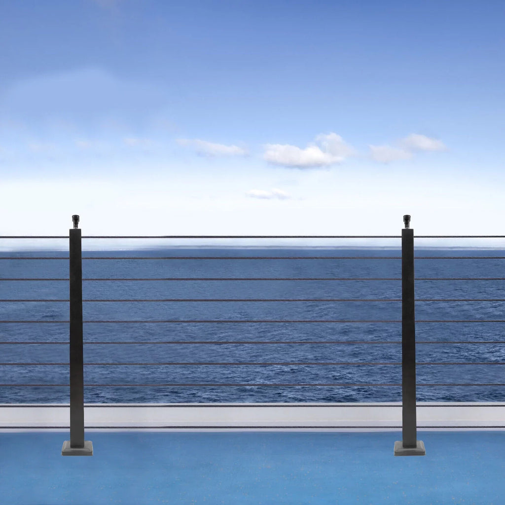 Level Cable Level 36''x2''x2'' Fence Stainless Post for Cable Square Concrete System Deck Two Post Sides Railing Railing Steel Wood Pre-Drilled