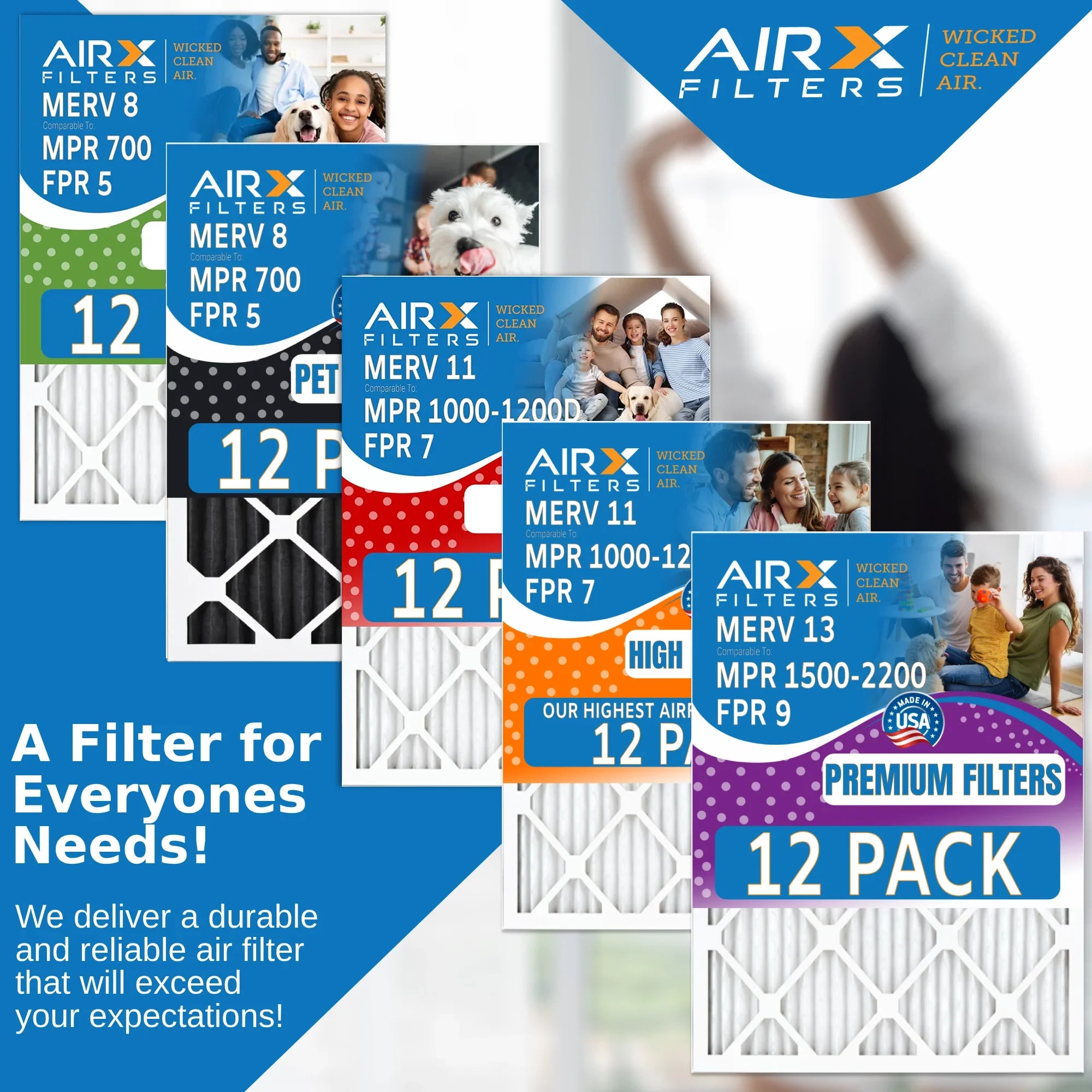 by in 2200 Air FPR MERV AIR. to 14x25x1 WICKED Comparable FILTERS Rating, Made - AIRX 12 - Furnace Filter 13 USA CLEAN Pack & 1500 9 of Filters MPR