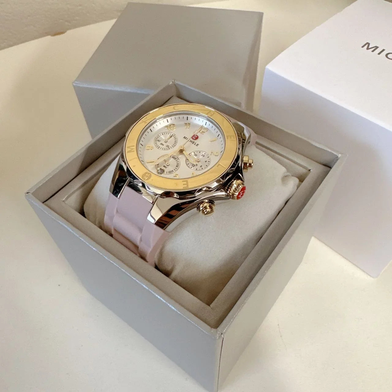 Michele Pink Two Tone Watch Jelly Bean Gold MWW12F000105 Silver Tahitian