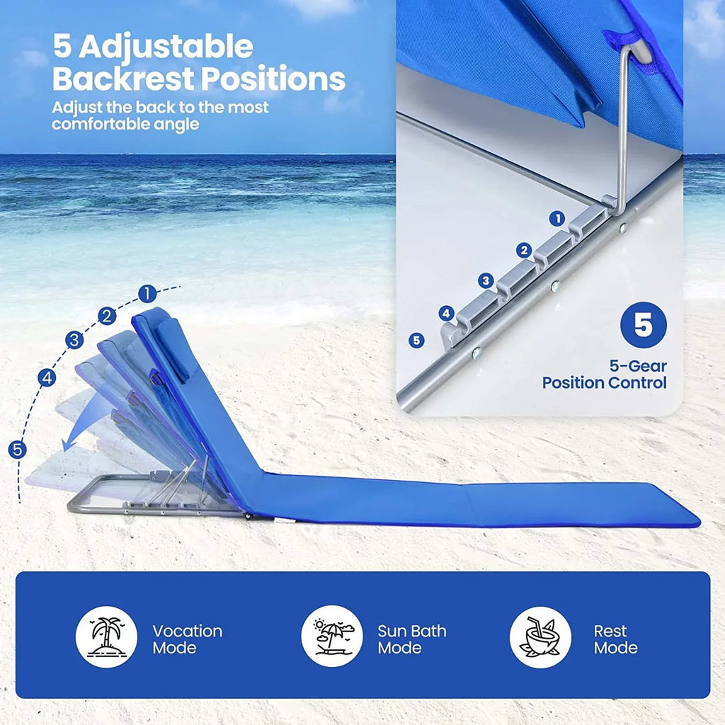 Side Adjustable Lawn 5 Chairs Folding Position Adults Chairs, Camping, Lounge with Beach for Table, Chair 2-Pack Set for Sunbathing,
