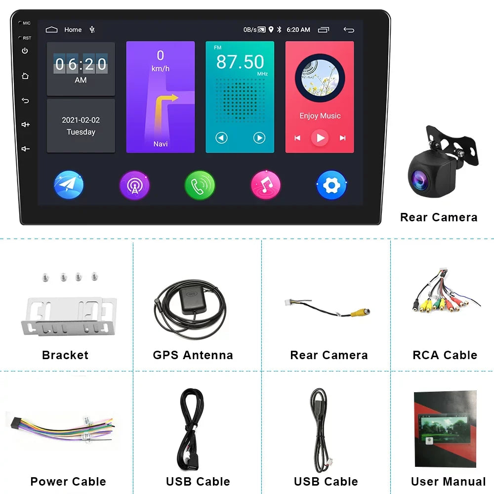 Radio Player HD 10 inch 10.1 AHD Podofo Car Stereo Double Rear Screen Car View Bluetooth Link Android Touch with inch GPS Din 11 MP5 Camera Mirror Car