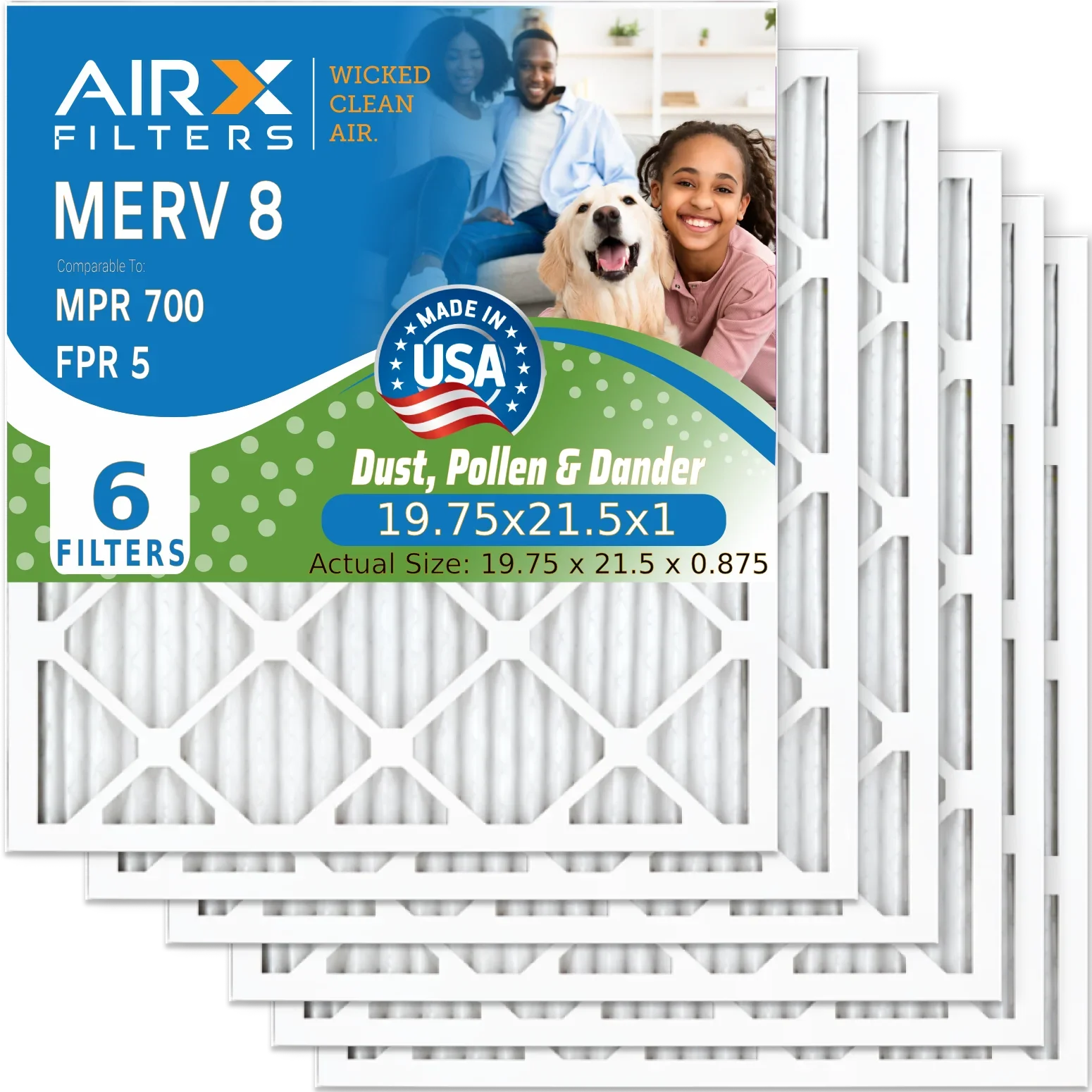 Electrostatic 19.75x21.5x1 & Air 19.75x21.5x1 Pleated USA HVAC AC Filter Premium FILTERS 5 Made to 8 MPR Furnace 700 MERV FPR Comparable by Conditioner Filter 6 AIR. WICKED CLEAN Pack Filters AIRX Air