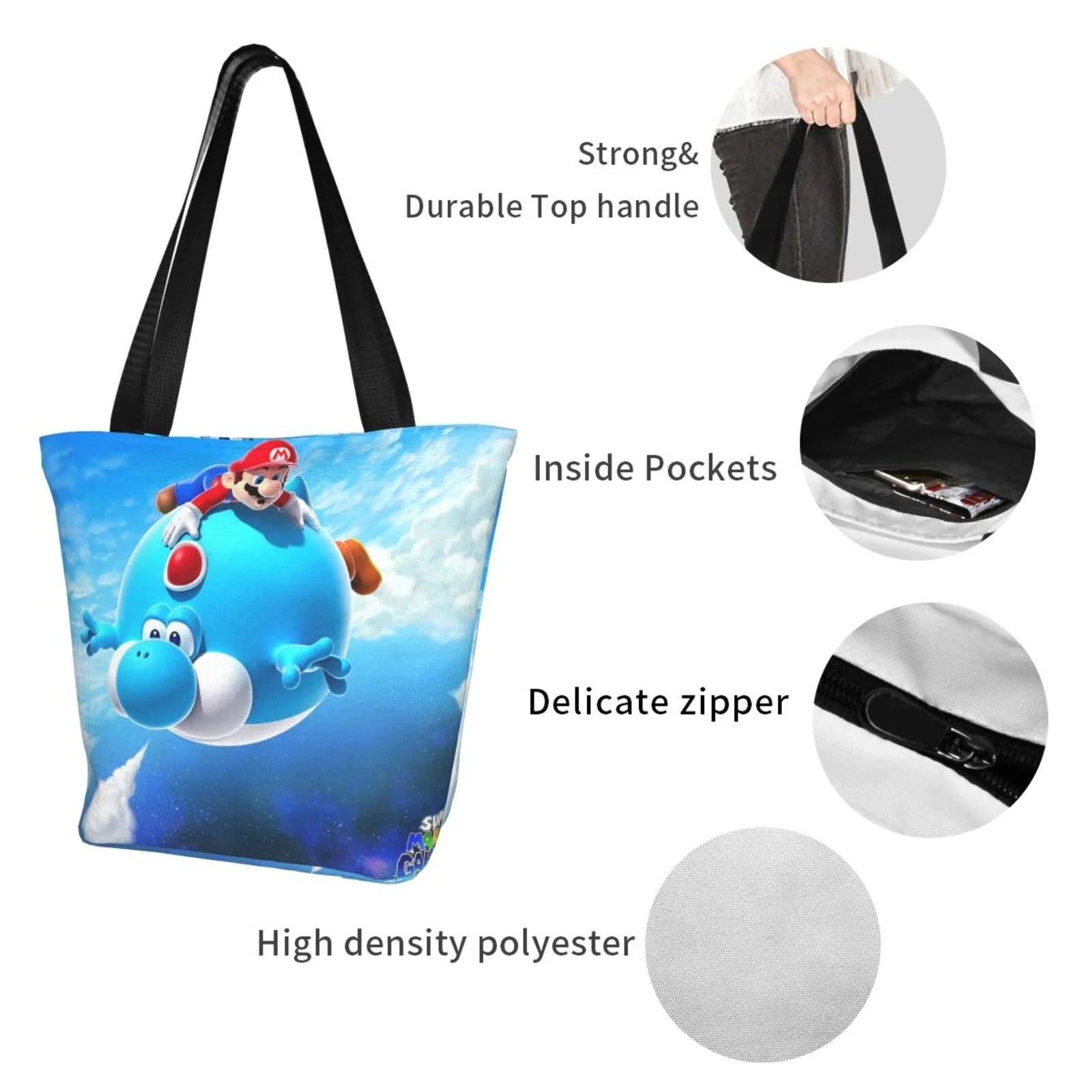 Mario Super Shopping Galaxy Large Capacity Tote For Beach School Business Handbag Bag Women's Travel Shoulder Work Game