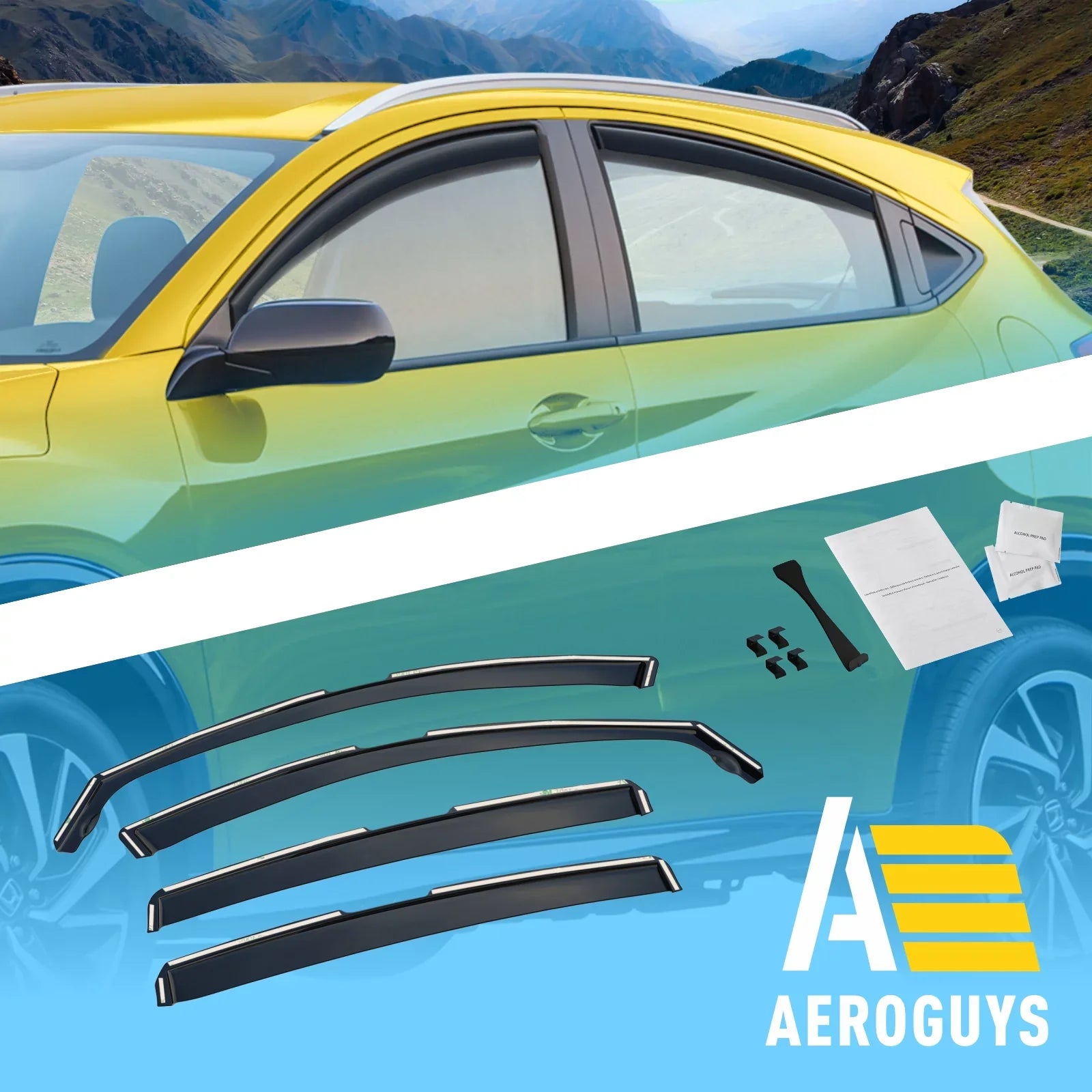 4 Guards Honda Accessories Visors Sun AEROGUYS Extra for - Wind Window Rain pcs. HR-V Durable Visors, 2016-2022, Fit In-Channel Deflectors Car Vent AG0157 Visors, Window