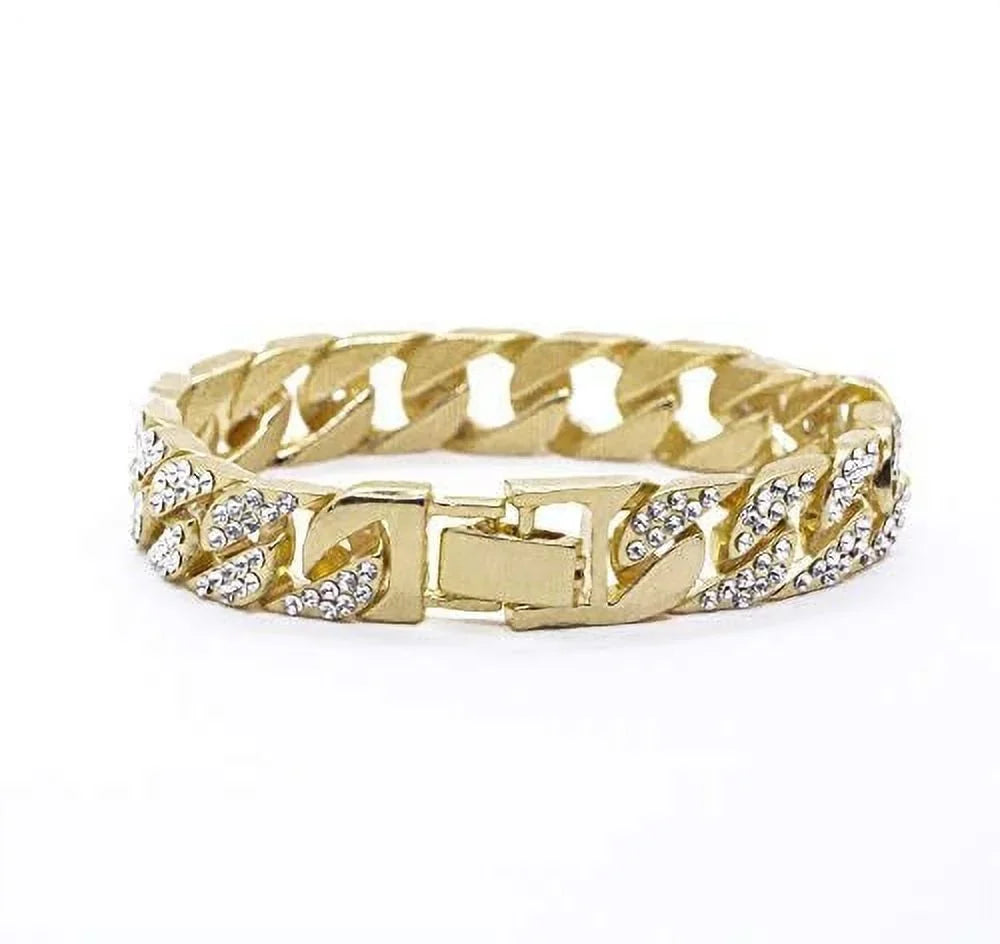 Diamond - Blast Charles Timepiece by Iced ST10311 Inspired Faux on Eyes - (Gold Hip Chrono Big Watch Bling - Mens Rhinestones Cuban) Out Rubber - Hop Raymond