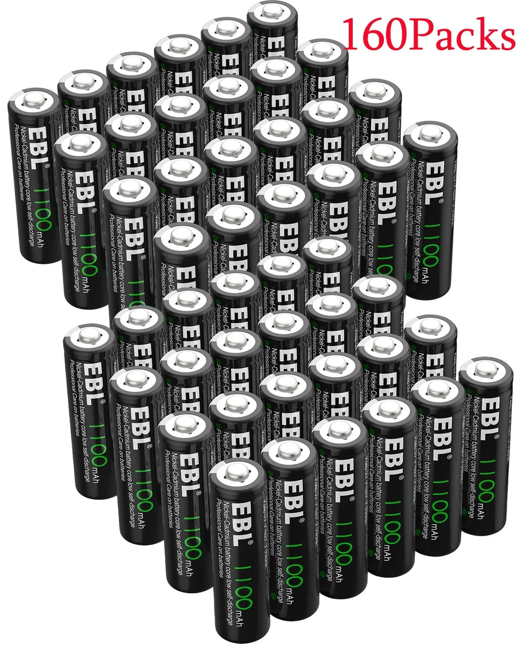 Rechargeable Solar Batteries AA 160-PCS Lights 1.2V 1100mAh NiCd Ni-Cd EBL