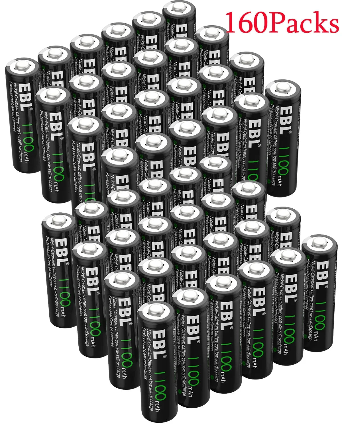 Rechargeable Solar Batteries AA 160-PCS Lights 1.2V 1100mAh NiCd Ni-Cd EBL