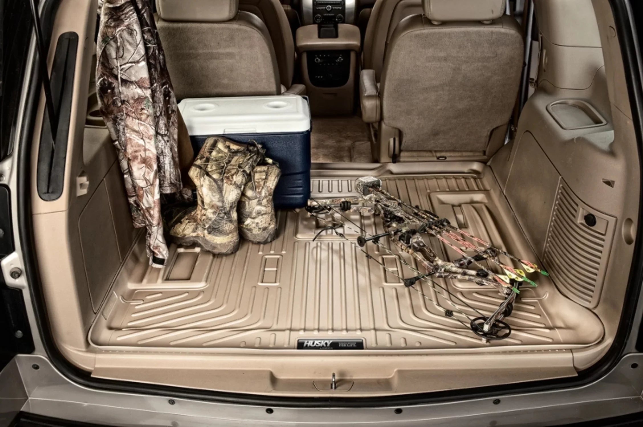 2nd RealTruck folded Black by Yukon; Cadillac with Series back Seat Weatherbeater Compatible Escalade/Chevrolet Husky row 2nd over flat 15-20 3rd of Tahoe/GMC Cargo fits Behind row Seats Liner