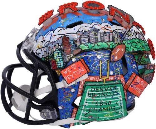 Autographed Painted B703374 Mini - Fanatics Helmet - Certified Charles by Peyton Hand Manning Broncos Authentic Fazzino - Denver Artist
