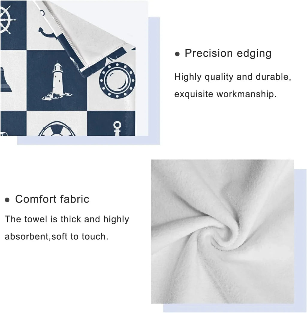 Towels 3 Fingertip Soft Bathroom Cotton Anchor Piece Absorbent Vessel Sailing Decorative for Bath Dreamtimes Hand Towel Sets Lighthouse Checked Towels