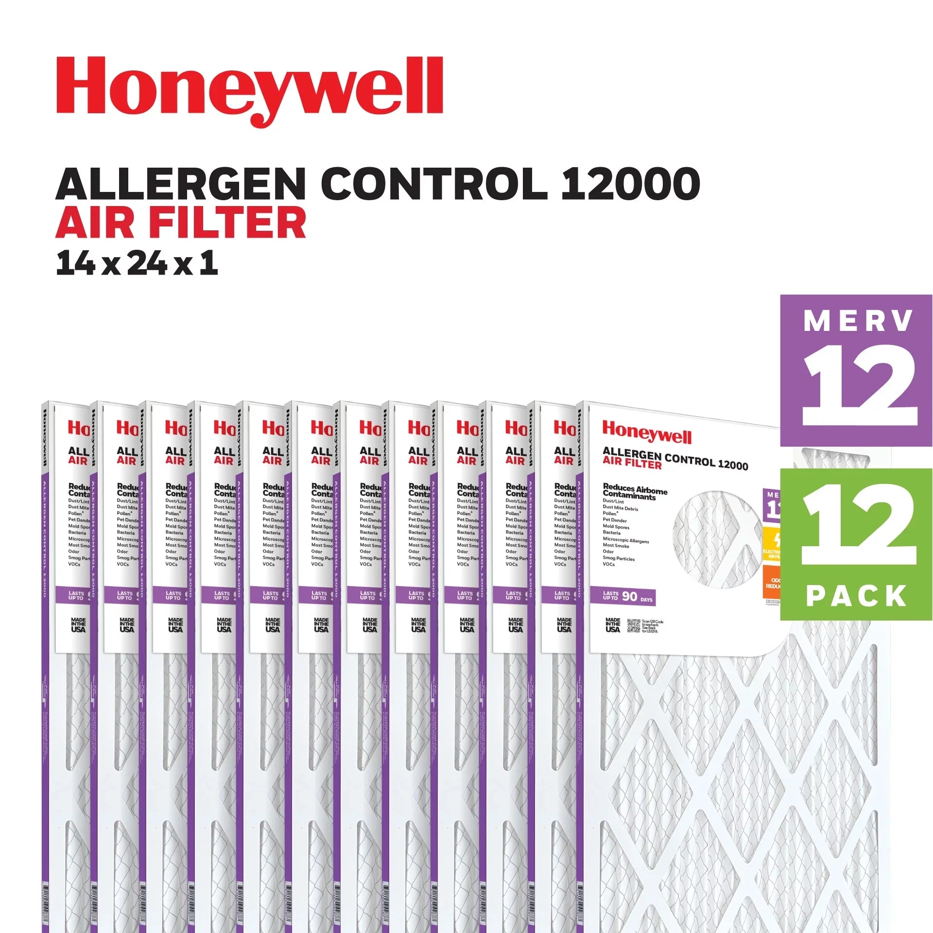 Furnace 12 MERV Pack Air Filter- 14x24x1 Pleated HVAC 12 Honeywell