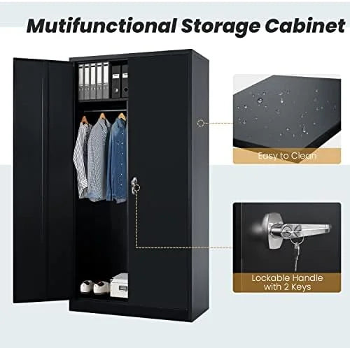 '- Adjustable Closet Rods Lock with Locker Removable Shelves Metal 72" with Bedroom Hanging Armoires RUNFAYBIU (White) and Wardrobe