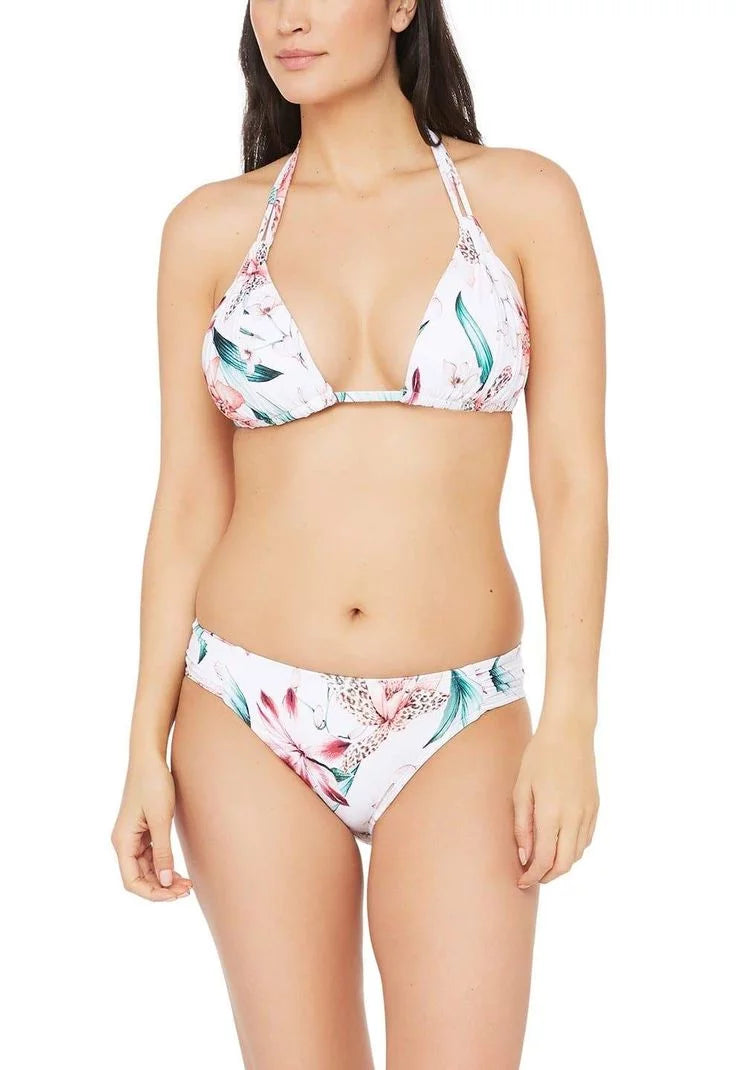 Stretch BLANCA 16 Hipster Women's Printed Ruched White Moderate Lined Swimsuit Sides LA Bottom Coverage